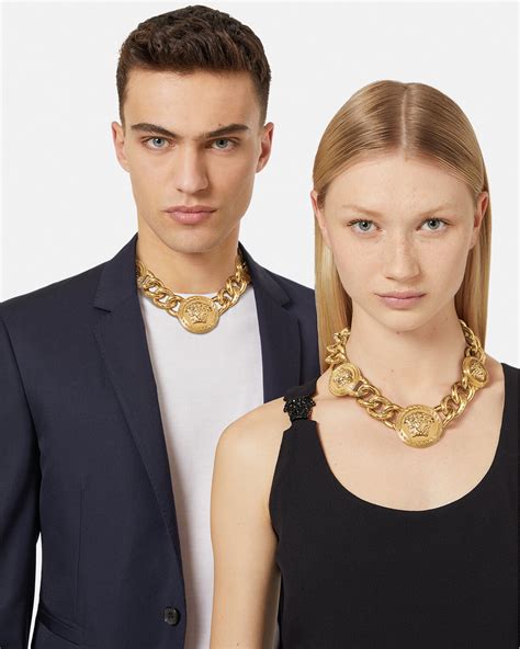 versace gold crystal medusa necklace|Versace Medusa necklace with tag.